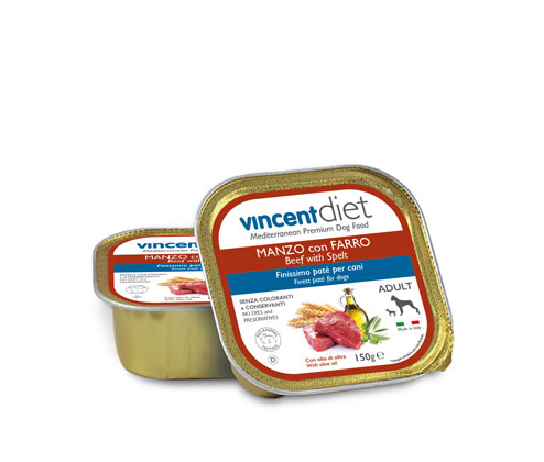 Patè per cani Vincent Diet Manzo con farro